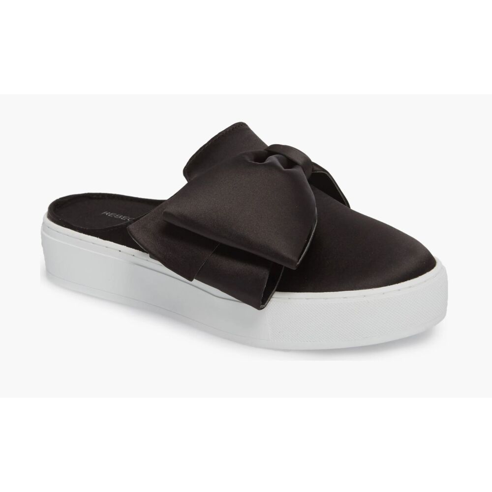 NEW Rebecca Minkoff Women Neva Black Satin Bow Slip On Sneaker Mule